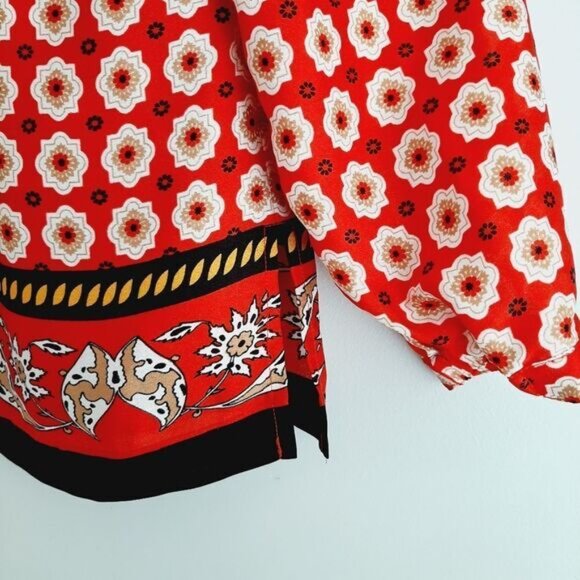 ANNE KLEIN Colorful Boho Floral Border Print Blouse Sz M Flawed - Picture 4 of 12